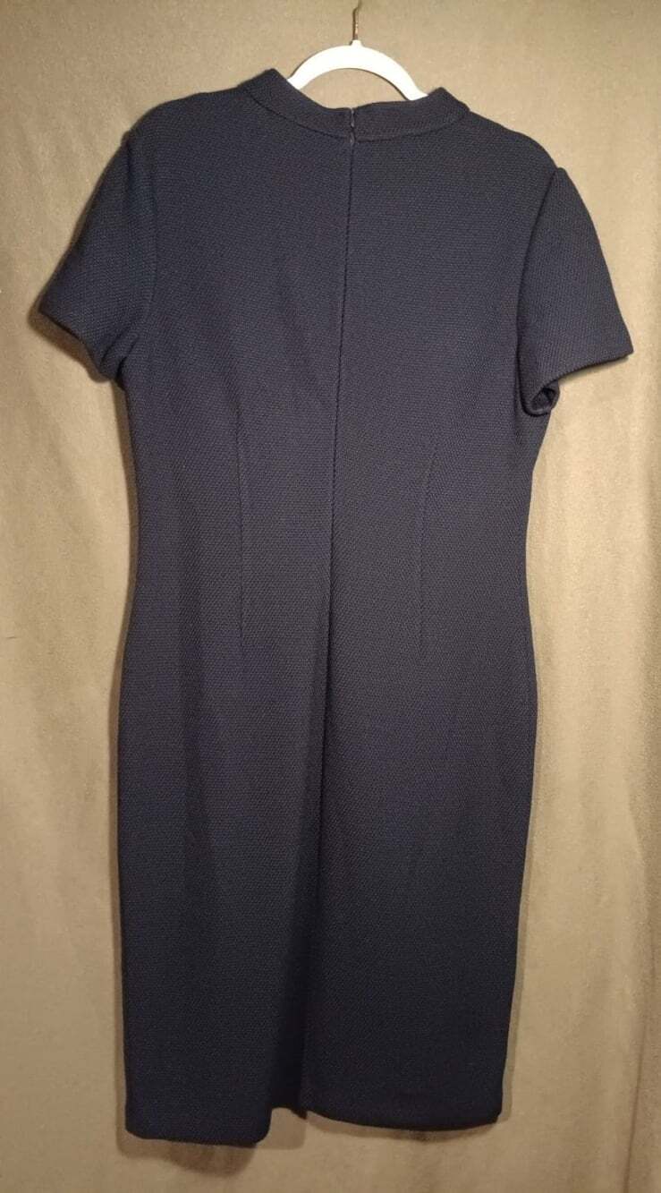 St John Caviar Navy Wool Sheath Dress Size 12 Luxe Classic Couture Elegant - Picture 3 of 5